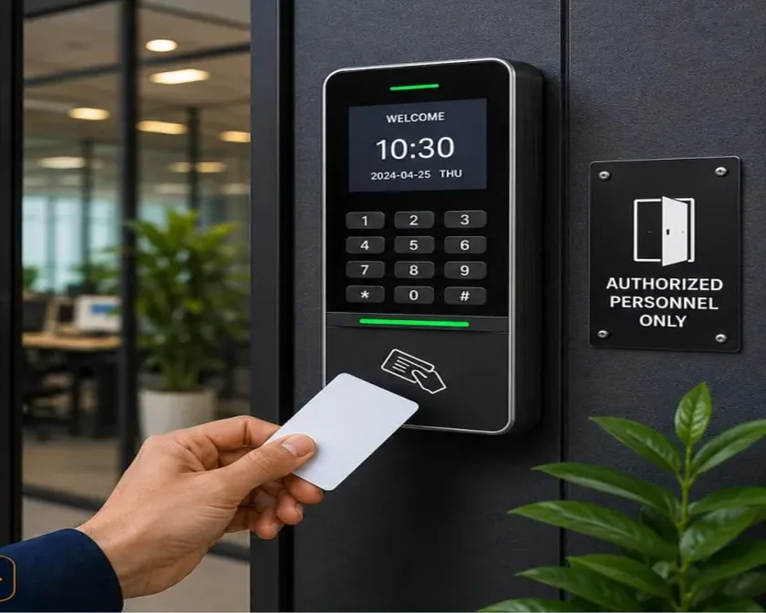 Access control reader at a secured office entrance